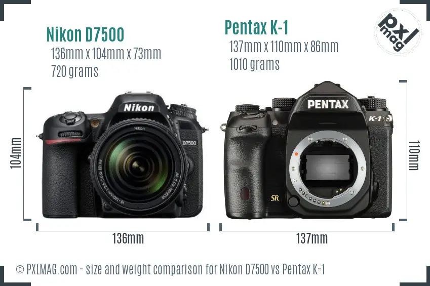 Nikon D7500 vs Pentax K-1 size comparison