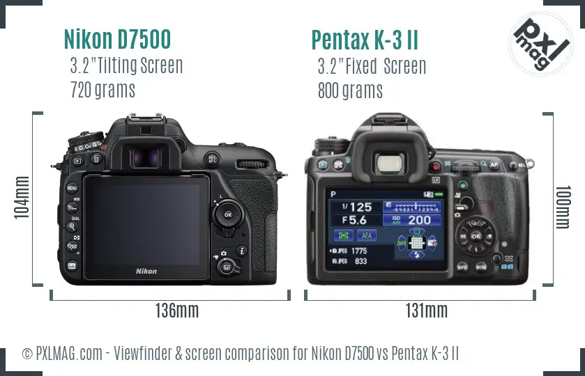 Nikon D7500 vs Pentax K-3 II Screen and Viewfinder comparison