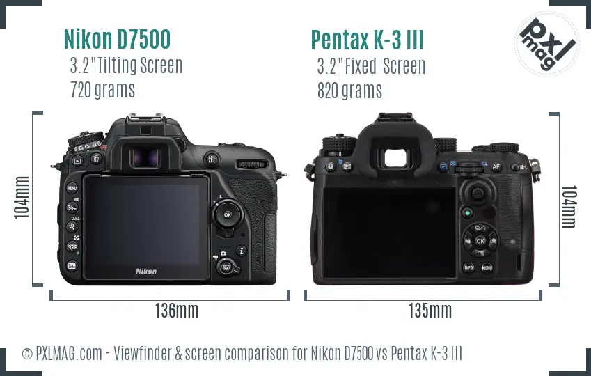 Nikon D7500 vs Pentax K-3 III Screen and Viewfinder comparison