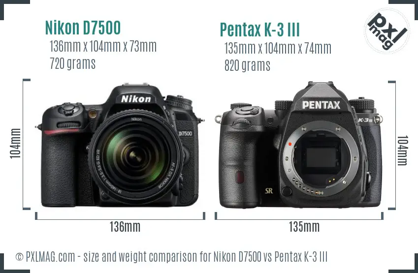 Nikon D7500 vs Pentax K-3 III size comparison