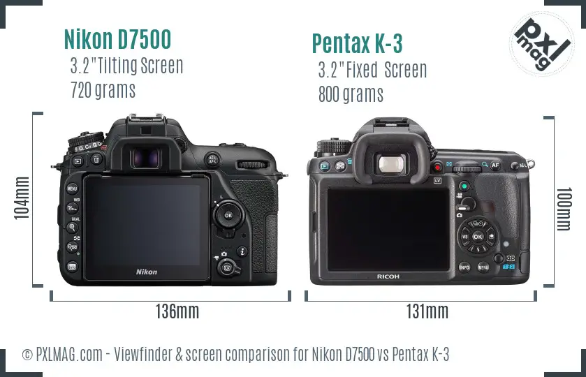 Nikon D7500 vs Pentax K-3 Screen and Viewfinder comparison