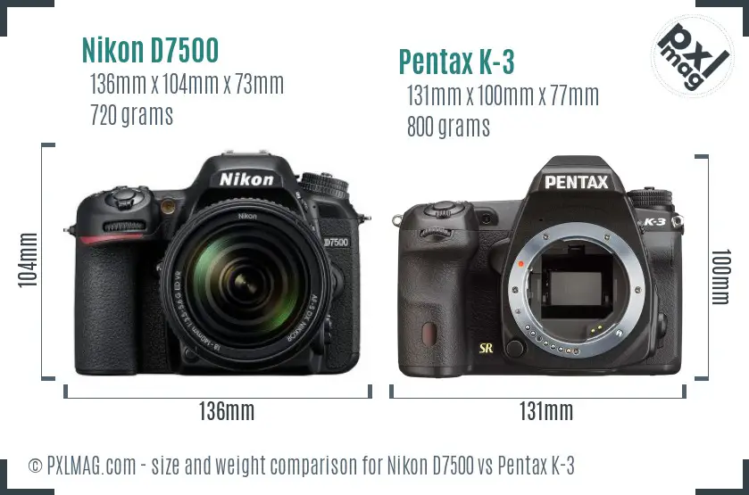 Nikon D7500 vs Pentax K-3 size comparison