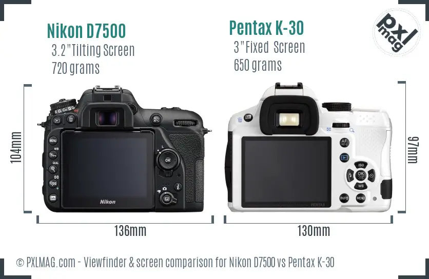 Nikon D7500 vs Pentax K-30 Screen and Viewfinder comparison