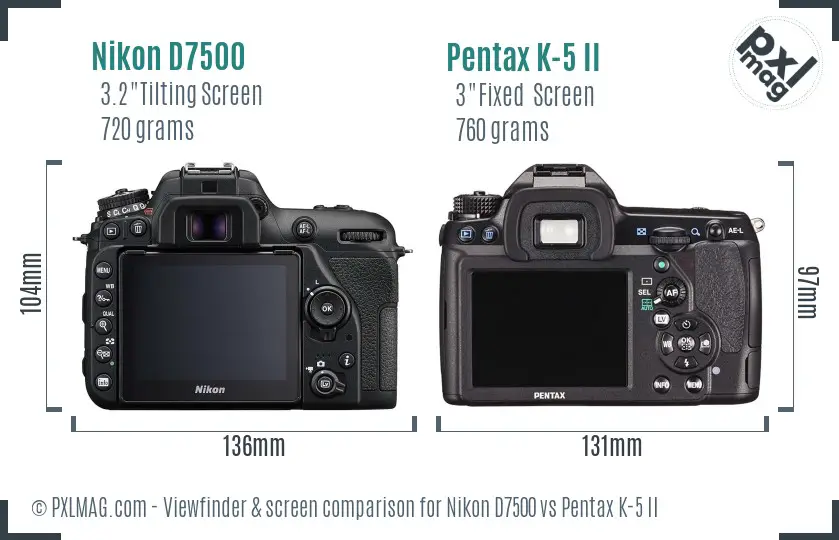 Nikon D7500 vs Pentax K-5 II Screen and Viewfinder comparison