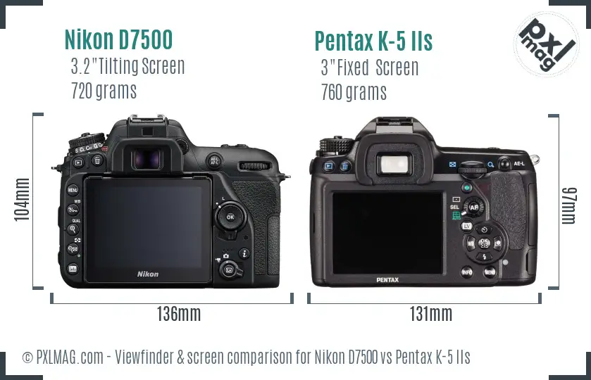 Nikon D7500 vs Pentax K-5 IIs Screen and Viewfinder comparison