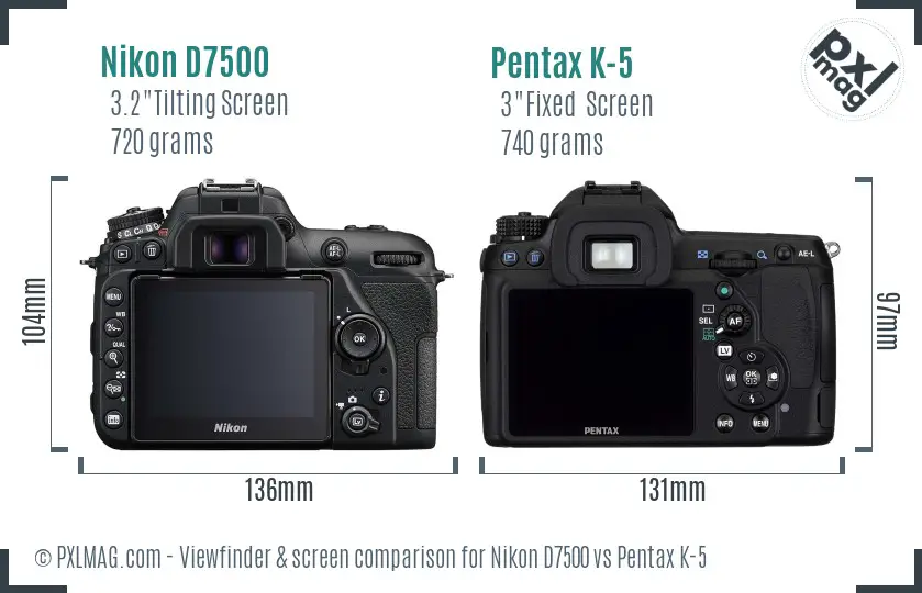 Nikon D7500 vs Pentax K-5 Screen and Viewfinder comparison