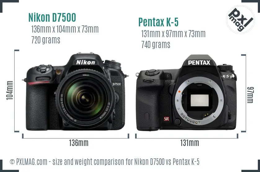 Nikon D7500 vs Pentax K-5 size comparison