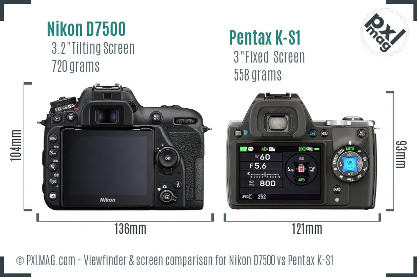 Nikon D7500 vs Pentax K-S1 Screen and Viewfinder comparison
