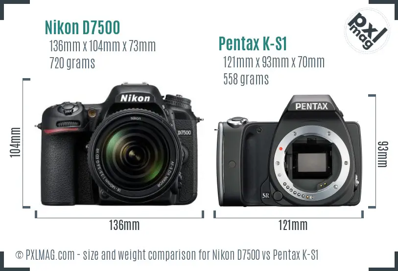 Nikon D7500 vs Pentax K-S1 size comparison