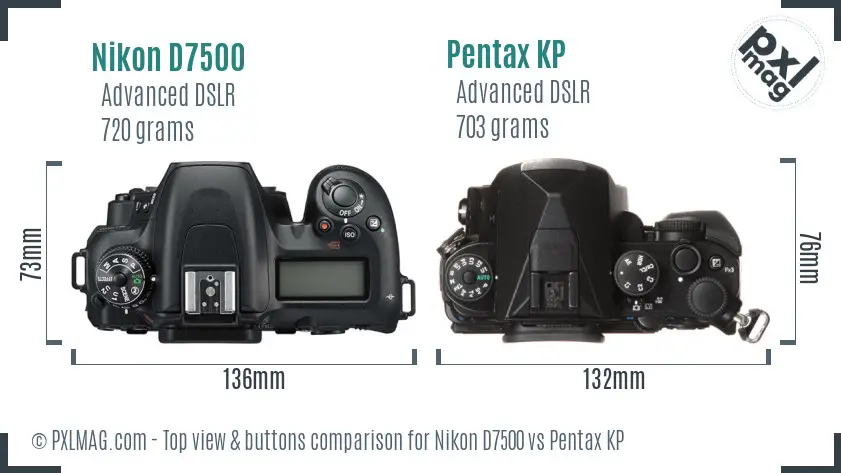 Nikon D7500 vs Pentax KP top view buttons comparison Nikon D7500 vs Pentax KP top view buttons comparison