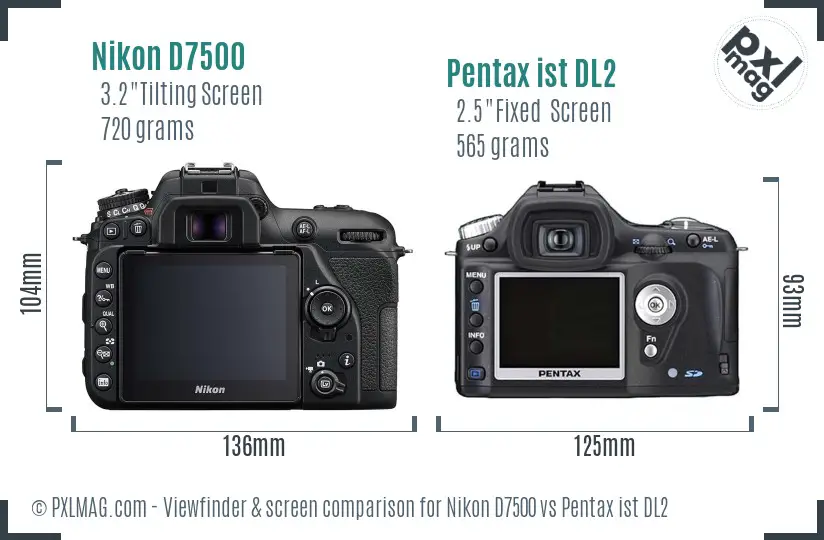 Nikon D7500 vs Pentax ist DL2 Screen and Viewfinder comparison