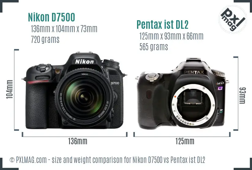 Nikon D7500 vs Pentax ist DL2 size comparison