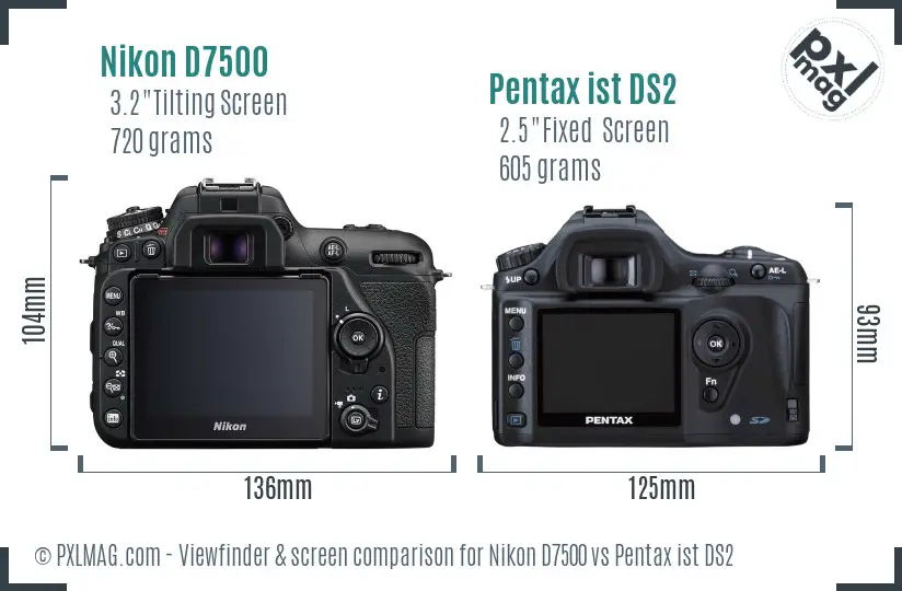 Nikon D7500 vs Pentax ist DS2 Screen and Viewfinder comparison