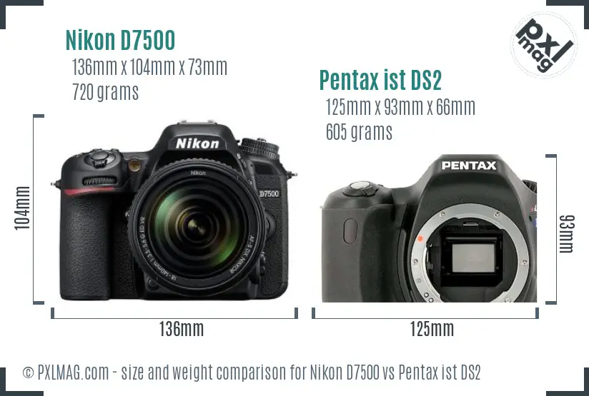 Nikon D7500 vs Pentax ist DS2 size comparison
