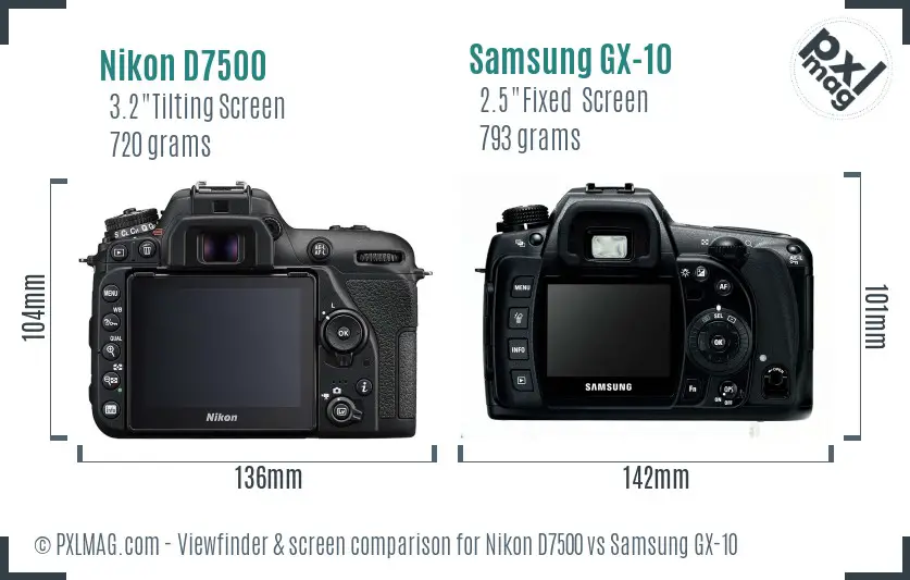 Nikon D7500 vs Samsung GX-10 Screen and Viewfinder comparison