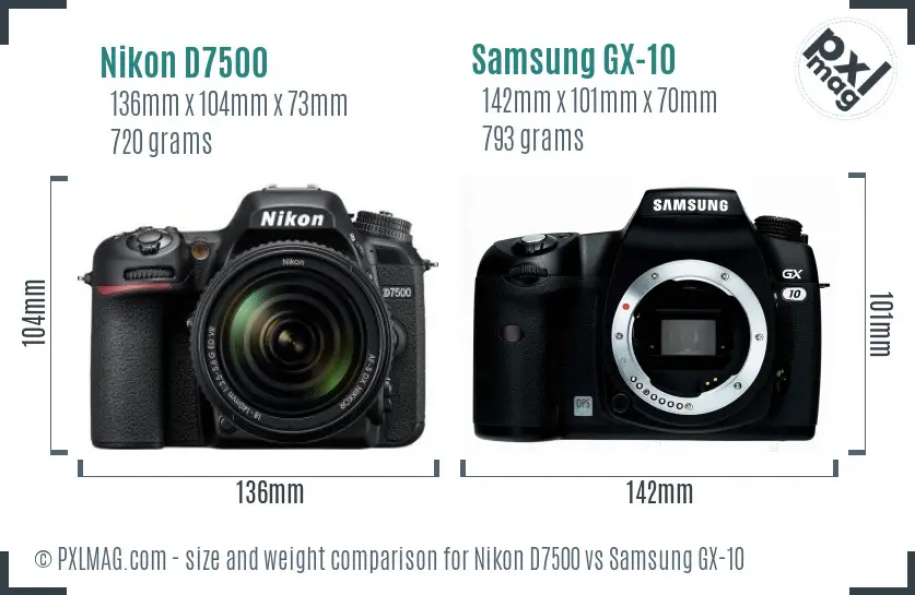 Nikon D7500 vs Samsung GX-10 size comparison