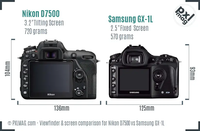 Nikon D7500 vs Samsung GX-1L Screen and Viewfinder comparison