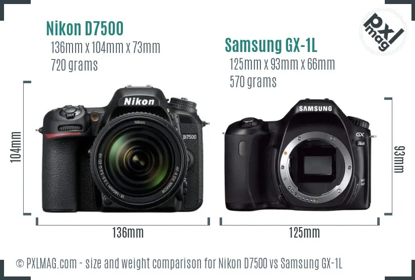 Nikon D7500 vs Samsung GX-1L size comparison