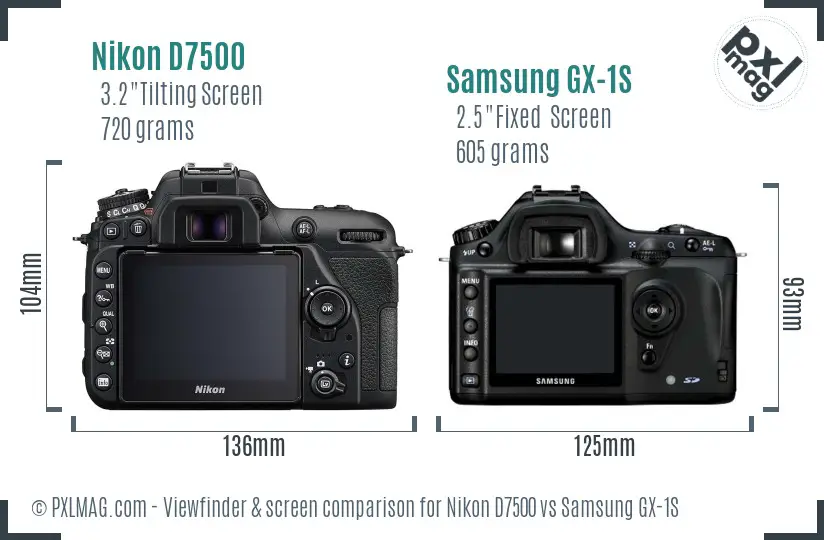 Nikon D7500 vs Samsung GX-1S Screen and Viewfinder comparison