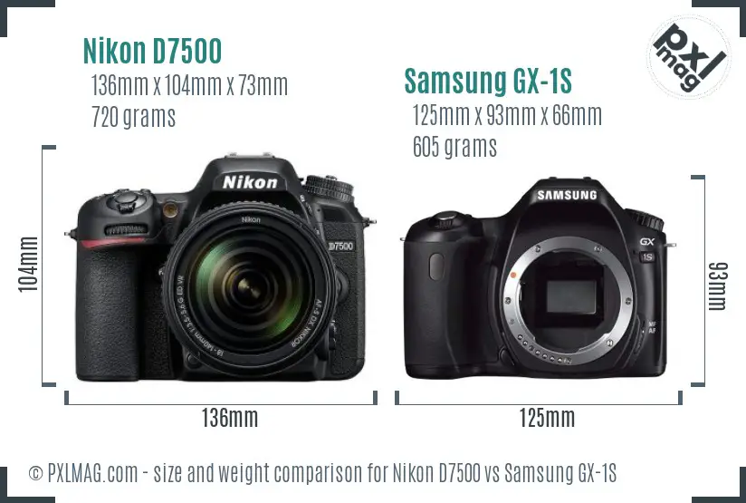 Nikon D7500 vs Samsung GX-1S size comparison