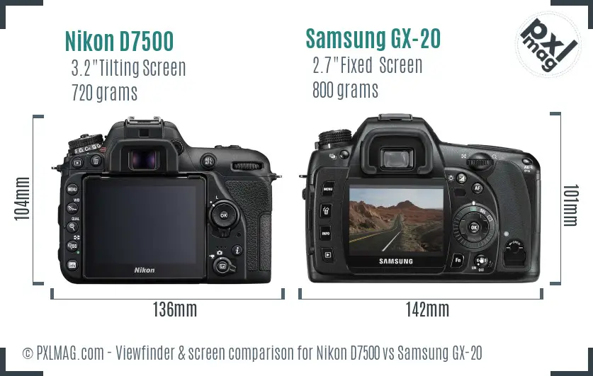 Nikon D7500 vs Samsung GX-20 Screen and Viewfinder comparison