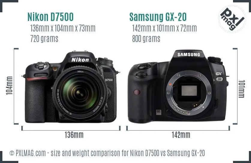 Nikon D7500 vs Samsung GX-20 size comparison
