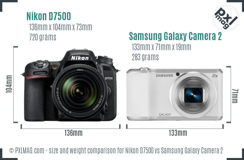 Nikon D7500 vs Samsung Galaxy Camera 2 size comparison