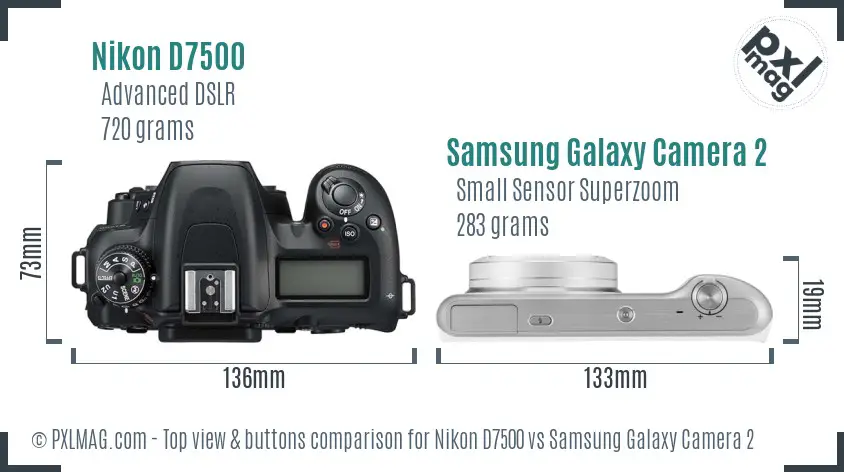 Nikon D7500 vs Samsung Galaxy Camera 2 top view buttons comparison