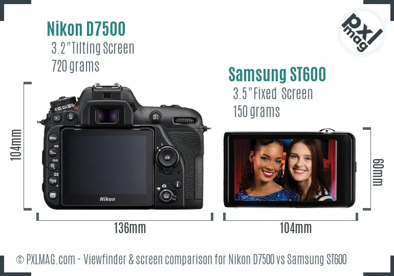 Nikon D7500 vs Samsung ST600 Screen and Viewfinder comparison