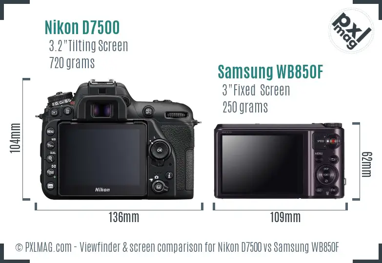 Nikon D7500 vs Samsung WB850F Screen and Viewfinder comparison