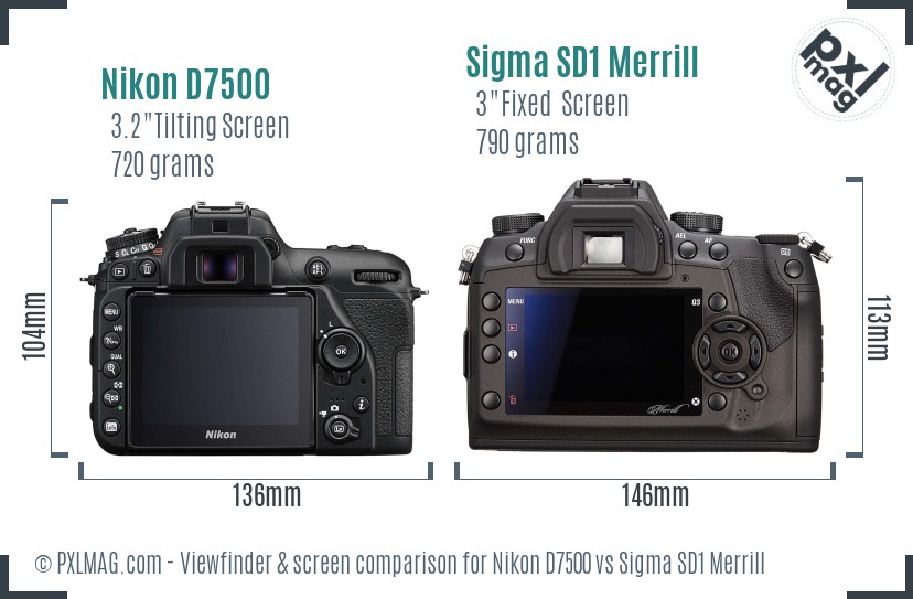 Nikon D7500 vs Sigma SD1 Merrill Screen and Viewfinder comparison