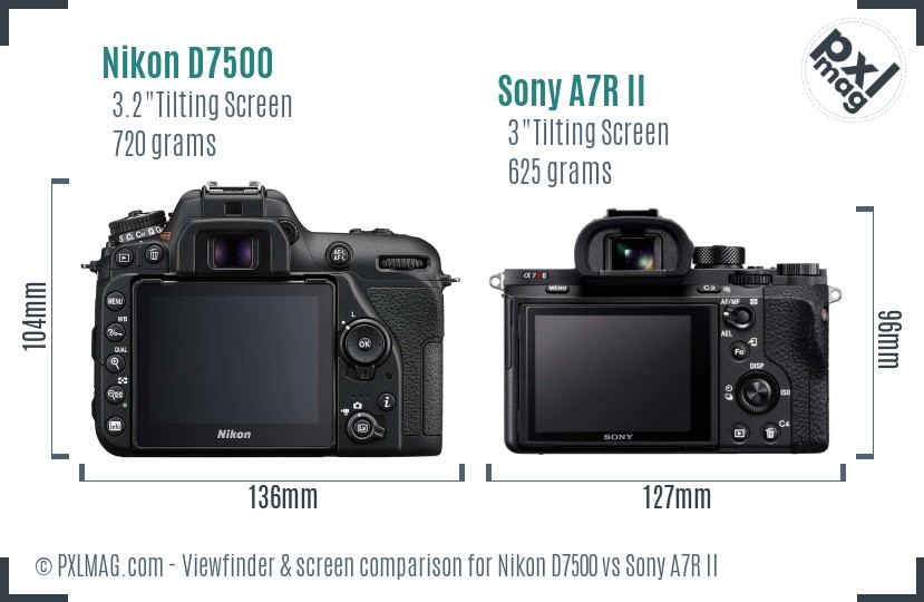 Nikon D7500 vs Sony A7R II Screen and Viewfinder comparison