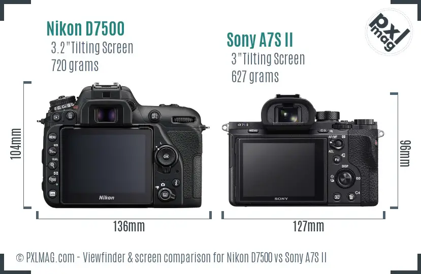 Nikon D7500 vs Sony A7S II Screen and Viewfinder comparison
