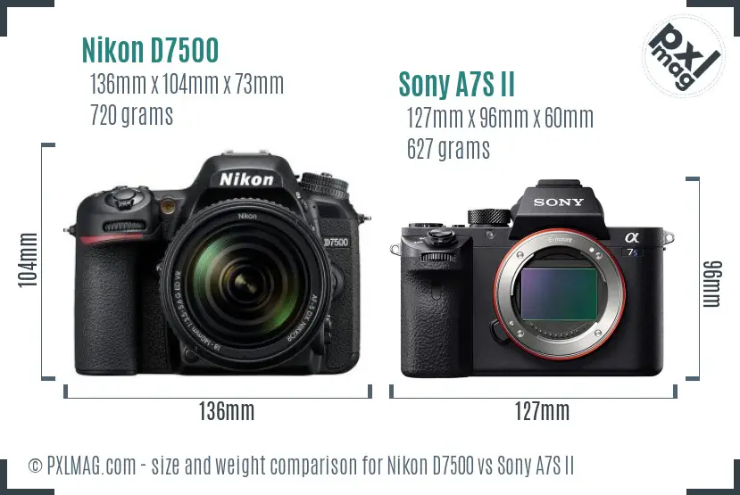 Nikon D7500 vs Sony A7S II size comparison