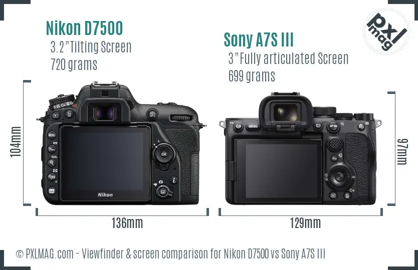 Nikon D7500 vs Sony A7S III Screen and Viewfinder comparison
