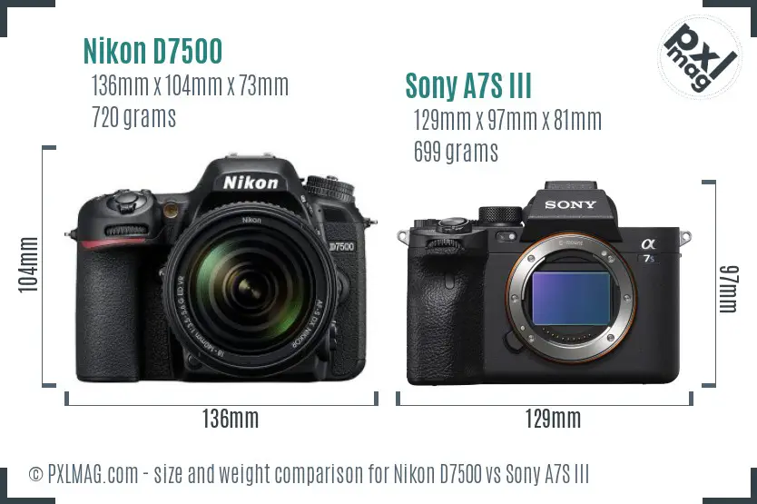 Nikon D7500 vs Sony A7S III size comparison