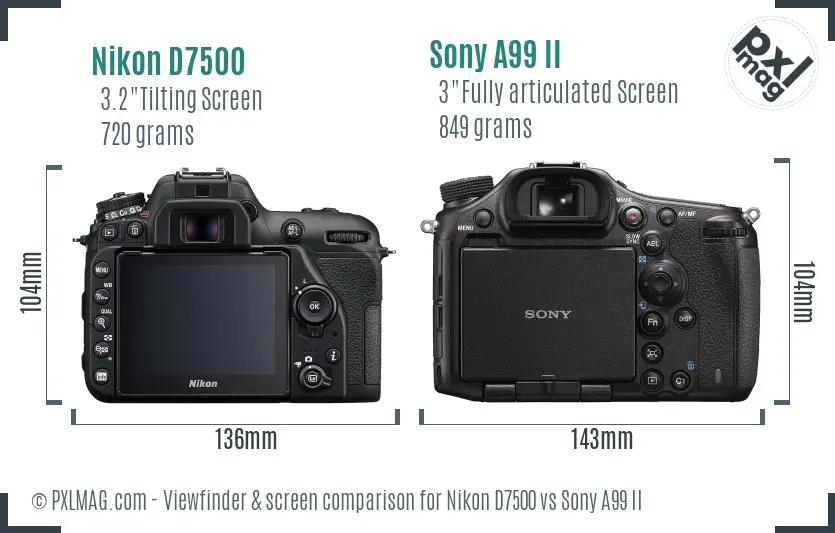 Nikon D7500 vs Sony A99 II Screen and Viewfinder comparison