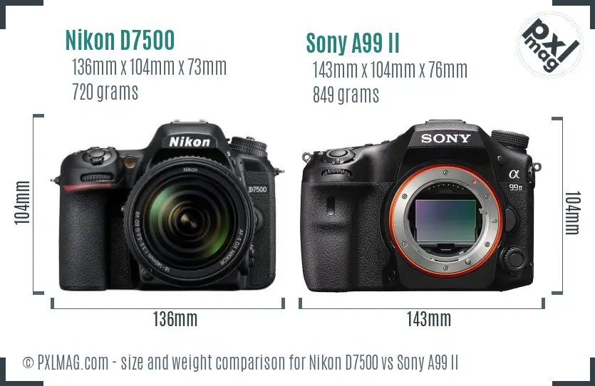 Nikon D7500 vs Sony A99 II size comparison