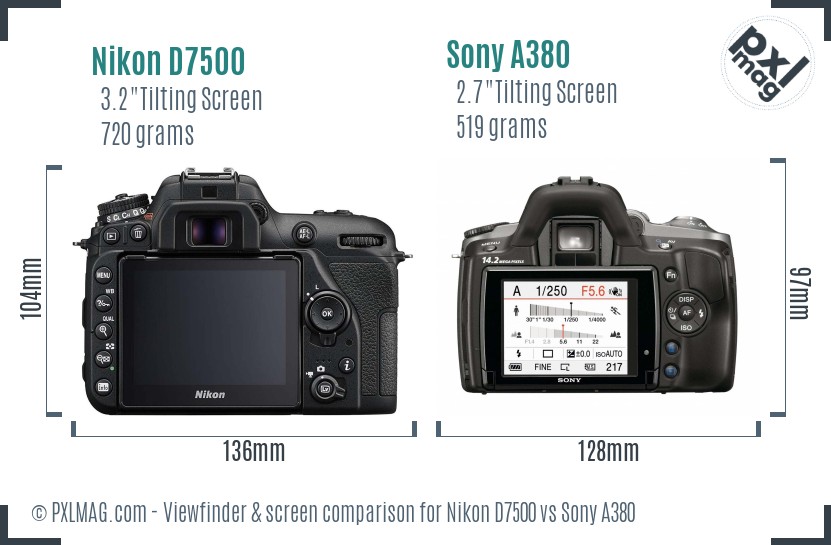 Nikon D7500 vs Sony A380 Screen and Viewfinder comparison