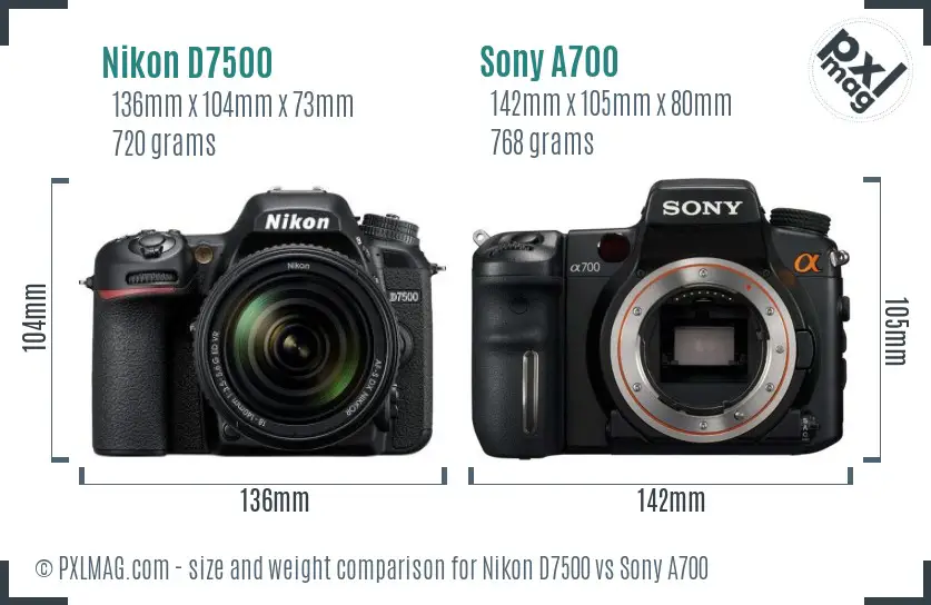 Nikon D7500 vs Sony A700 size comparison