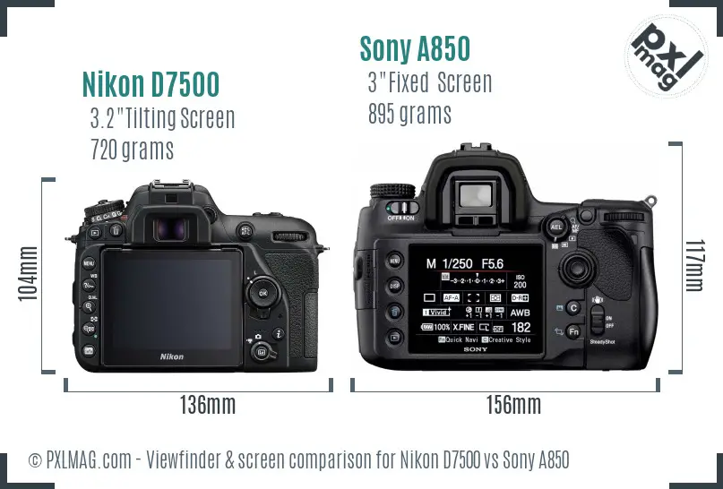 Nikon D7500 vs Sony A850 Screen and Viewfinder comparison Nikon D7500 vs Sony A850 Screen and Viewfinder comparison
