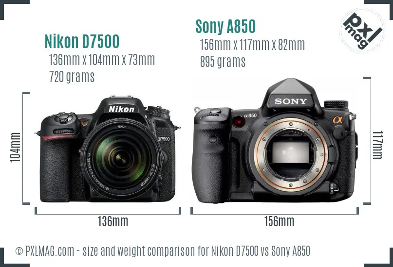 Nikon D7500 vs Sony A850 size comparison Nikon D7500 vs Sony A850 size comparison