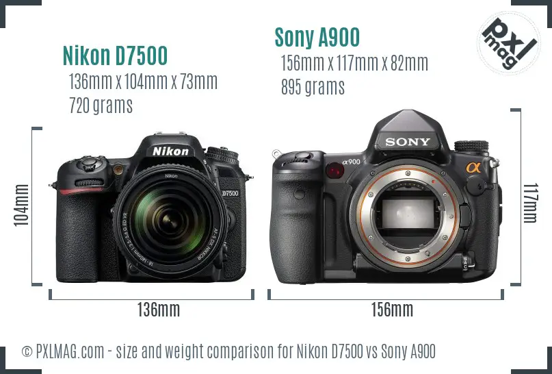 Nikon D7500 vs Sony A900 size comparison