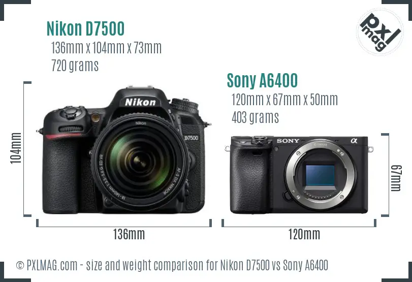 Nikon D7500 vs Sony A6400 size comparison Nikon D7500 vs Sony A6400 size comparison