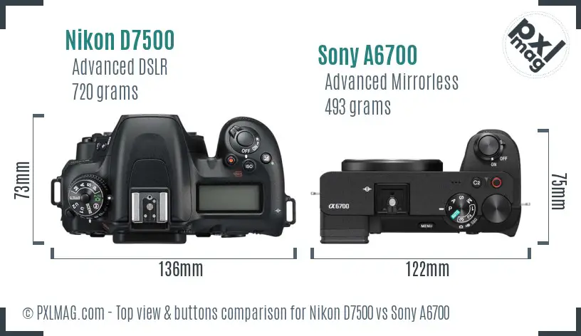 Nikon D7500 vs Sony A6700 top view buttons comparison