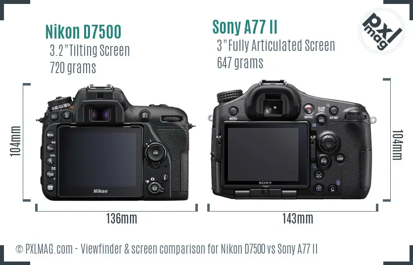 Nikon D7500 vs Sony A77 II Screen and Viewfinder comparison