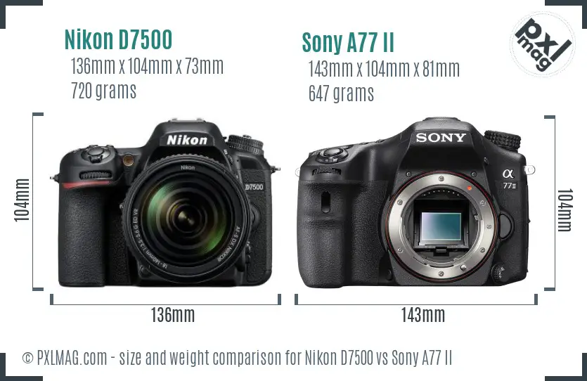 Nikon D7500 vs Sony A77 II size comparison