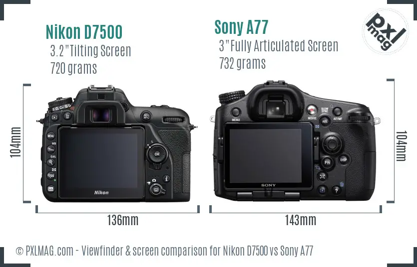 Nikon D7500 vs Sony A77 Screen and Viewfinder comparison