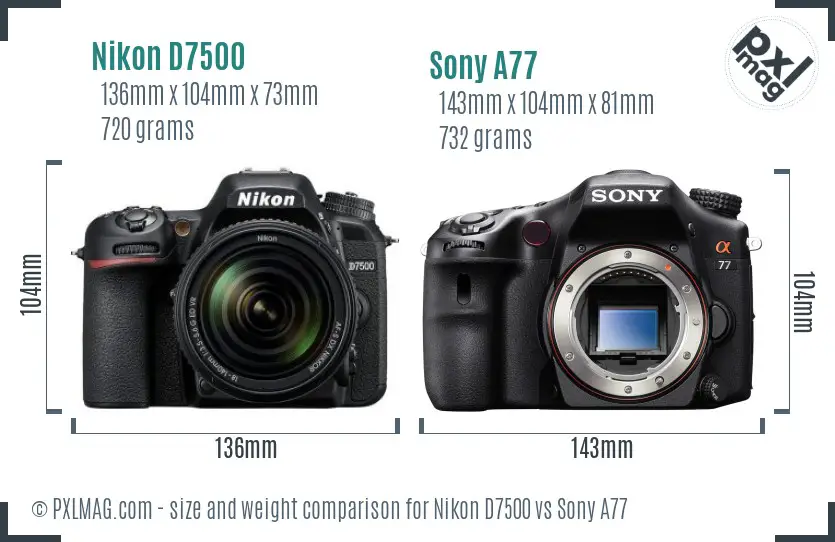 Nikon D7500 vs Sony A77 size comparison