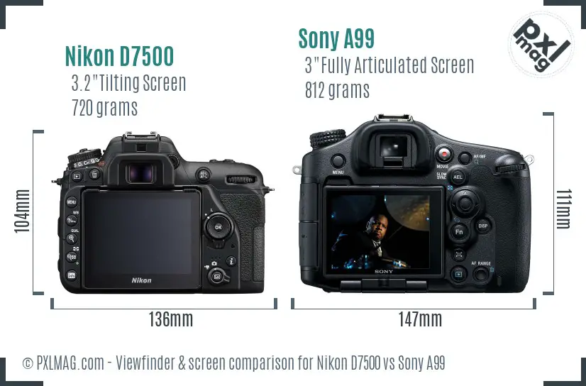 Nikon D7500 vs Sony A99 Screen and Viewfinder comparison
